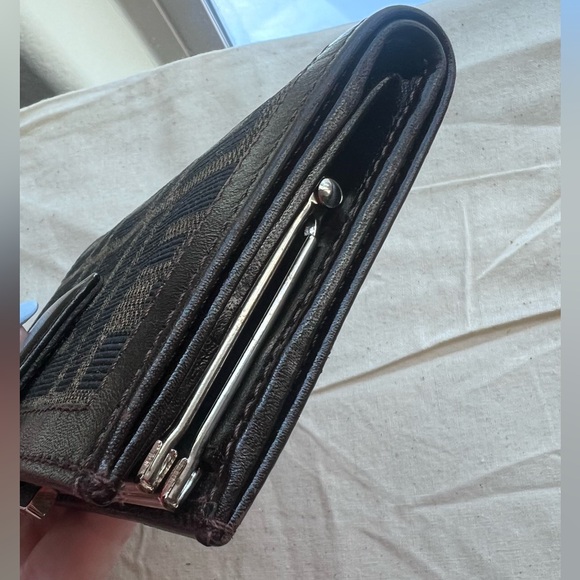 EUC FENDI ZUCCA Zucchino Print Leather Snap Kiss Lock Card Billfold Wallet - Picture 5 of 9